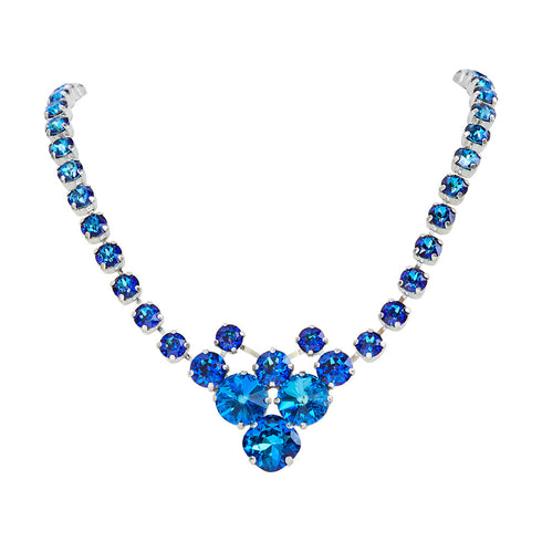 Vestuvinis kaklo papuošalas "Bohēma (Bermuda Blue)" su Swarovski™ kristalais
